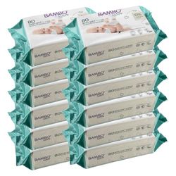 Bambo Nature Wet Wipes, Newborn Essentials, Eco-Friendly Baby Wipes, Gentle & Soft Wipes, Moisturising & Skin-Friendly Wet Wipes For On The Go, Sustainable Baby Essentials For Newborn - 12x 80 Wipes
