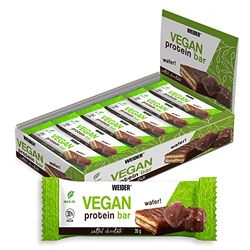 Weider Vegan Protein Bar (12x35g) Salted Chocolate Flavour. 100% Vegan Wafer Bar with 30% Pea and Rice Proteins, Crispy and Coated with Dark Chocolate. Palm oil free