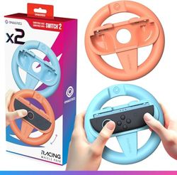 Oniverse 2-Pack Racing Wheels for Nintendo Switch 2 Controllers – Switch 2 Accessories for Mario Kart, Orange & Blue Wheel Holders, Intuitive Design, Accessible SL/SR Buttons – For Joy-Con
