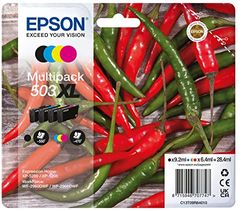 Epson 503XL Serie Peperoncini,Cartucce per stampante getto d'inchiostro, Multipack 4 colori (Nero, Ciano, Magenta, Giallo), Formato XL, Stampe affidabili casa e ufficio, Confezione Retail,C13T09R64010