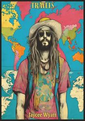 TRAVELS: Blank Travel Journal with Hippie Artwork Cover | Write Your Own Travel Thoughts and Memories | Hippie Artwork Travel Notebook