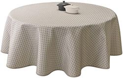 Le linge de Jules Nappe Anti-Taches Paon Ficelle - Ronde 160 cm, Beige, Noir, Safran