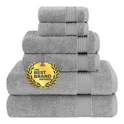 Hotel & Spa Quality, Absorbent & Soft Decorative Kitchen & Bathroom Sets, Turkish Cotton 6 Piece Towel Set, Includes 2 Bath Towels, 2 Hand Towels, 2 Washcloths - Light Grey