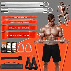 Draagbare extra zware weerstandsbandstang voor thuisgymnastiek met 4 stapelbare weerstandsbanden, afneembare trainingsapparatuur voor het hele lichaam, trainingsstaafset, 500 pond langere staaf met