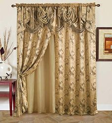 Golden Rugs Jana Collection Jana Rideau de fenêtre de Luxe avec cantonnière et Dos pour Chambre à Coucher, Salon, Salle à Manger Taupe 290 x 213 cm
