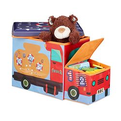 Relaxdays Children’s Storage Ottoman, Lidded Toy Box, Folding, Boys & Girls, Sealife Design, 50 Litres, Blue, Polyester, 33 x 27 x 56 cm