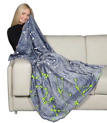 Kanguru Manta sofá Glow estrelas, macia em microfibra, para sofá, cabelo ultramacio, 130 x 150 cm, manta de cama 150, xadrez para cama. Brilha no escuro, ou colcha sofá. Ideia, mantas para cama