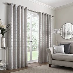 Appletree Boutique Cassina - Coppia di tende con occhielli, in jacquard, 117 x 183 cm, larghezza 183 cm, colore: Argento