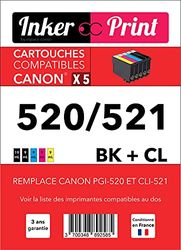 INKER PRINT P-C520 - Confezione da 5 cartucce d'inchiostro (2 x Nero + 3 colori) compatibili con Canon 520/521 BK + CL, sostituisce Canon PGI-520 e CLI-521