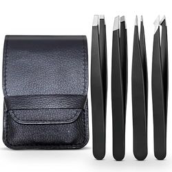 Happymots - Professional Hair Removal Tweezers for Facial Hair | Stainless Steel Precision Tweezers for Women and Men | Ingrown Hair Removal (4 Pieces)