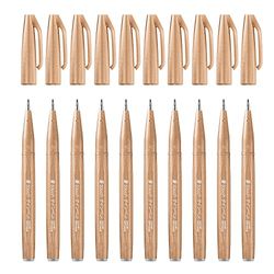 Pentel SES15C-12 - Bolígrafo de punta de fibra tipo pincel, color marrón claro - Pack de 10