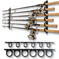 Rush Creek Creations Amazon Exclusive 6 Rod Vissershouder - Horizontale Wand- of Plafondgemonteerde Staaf Opslag, Zwart