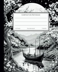 Composition Notebook College Ruled: Japanese Vintage Illustration | Aesthetic Journal For School, College, Office, Work | Wide Lined