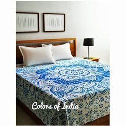 Blue bedspread, Queen size bedsheet, Bedspread Double, With 2 white pillow covers, FREE SHIPPING