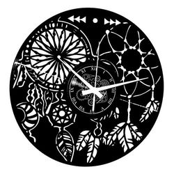 Instant Karma Clocks Vinyl Wall Clock Dreamcatcher Boho Indian Tribal Ethical Decoration Home Living Room, Black