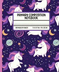 Primary Composition Notebook: Cute Unicorn Primary Story Journal for Grades K-2 with Dotted Midline and Picture Space