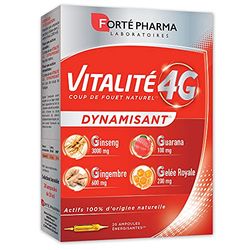 Forté Pharma - Vitalité 4G Dynamisant | Coup de fouet naturel | Complément Alimentaire Energie immédiate - Ginseng, Gingembre, Guarana et Gelée Royale | 20 ampoules = 20 jours