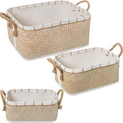 SET 3 CESTAS MIMBRE C/ASAS NATURAL TELA BLANCA_40X30X18+33X23X14+28X18X12CM