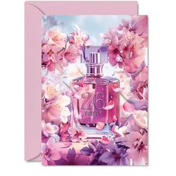 26th Birthday Card for Women - Fabulous Floral Perfume Bottle - Happy Birthday Cards for 26 Year Old Woman, 5x7 Inch Female Bday Greeting Cards