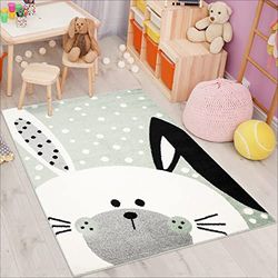 carpet city Verde – 160 x 225 cm – Carino coniglietto bianco a pois – Tappeto per cameretta dei bambini, motivo animali, bubble-1316-green-160 x 225 cm