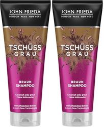 John Frieda Shampooing gris Tschüss - Contenu : 250 ml - Pour cheveux bruns - Dissimule progressivement les premiers cheveux gris - Pour une brune naturellement teintée (Lot de 2)
