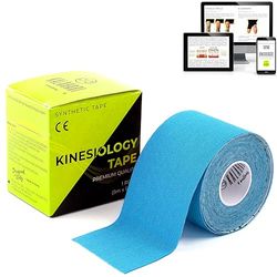 KALAHARI 1 X Rollo Cinta Kinesiologica Profesional más e-Book Manual Aplicaciones en Español - Synthetic Kinesiology Tape para una Mejor Adherencia y Resistencia al Agua y al Sudor - (5cm x 5m) AZUL