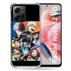 Cokitec - Carcasa Reforzada de Cristal Templado para Xiaomi Redmi Note 12 4G Manga My Hero Academia, Color Negro