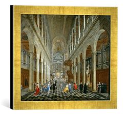 Ingelijste foto van Anton Günther Gheringh "Binnenaanzicht van de Jezuskirche naar Antwerpen", kunstdruk in hoogwaardige handgemaakte fotolijst, 40x30 cm, goud raya