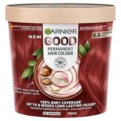 Garnier GOOD Permanent Hair Dye, 100% Grey Coverage & 8-Weeks Long Lasting Hair Colour, No Ammonia, Vegan Shea Butter Formula, Stress-Free Application, For All Hair Types, (Shade: 6.6 Pomegranate Red)