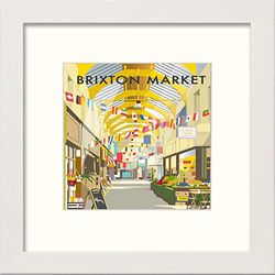 Lumartos, Vintage Brixton Market Poster Contemporary Home Decor Wall Art Watercolour Print, White Frame, 12 x 12 Inches