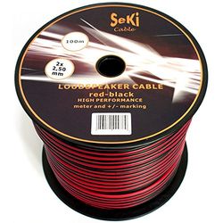 SeKi Câble d'enceinte 2 x 2,50 mm² - 100 m - Rouge/noir - CCA - Câble audio - Câble d'enceinte