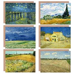 Artery8 Vincent Van Gogh Geploegde Yellow House Wheatfield Cypresses Starry Night Fine Art Greeting Card Pack of 6