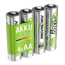 ANSMANN Accu AA Mignon 1300mAh 1,2V NiMH - oplaadbare AA-batterijen maxE (lage zelfontlading en voorgeladen) ideaal voor zonnelamp (4 stuks)