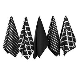 Penguin Home - Conjunto de 5 toalhas de chá de algodão 100 % - suave - durável - design elegante em preto com vários padrões - lavável na máquina - 65 x 45 cm
