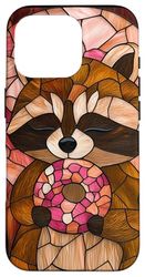 Vetro colorato Raccoon Wildlife Animal Art Custodia per iPhone 16 Pro