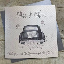 White Cotton Cards vrouw & vrouw handgemaakte bruiloft kaart (partnerschap, auto)