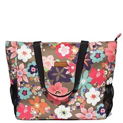 Grote Strandtas Waterbestendig Lichtgewicht 20 inch Vrouwen Oversized Draagtas voor Gym Strand Reizen Zwembad Yoga Verpleegster, Marine&roze Bloem, XL, Modieus