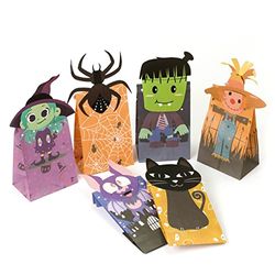 Mopec HE2 Halloween papieren zakken met silhouet van karton en stickers op 6 modellen, gesorteerd, 12 x 28 x 8 cm, bruin