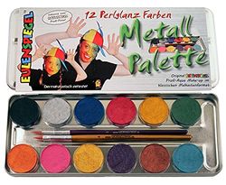 Eulenspiegel 212028 - Palette métal couleurs nacrées, 12 x 3,5 ml de peinture, 2 pinceaux, couleurs de maquillage