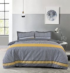 Sleepdown Set di biancheria da letto con copripiumino e federe, motivo astratto, nero, grigio, ocra, reversibile, morbido, facile da pulire, per letto matrimoniale (200 x 200 cm)