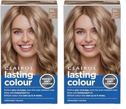 Clairol Lasting Colour Permanent Hair Dye | Ideal Grey Coverage | Shiny and Moisturised Hair | 8A Medium Ash Blonde (Pack of 2)