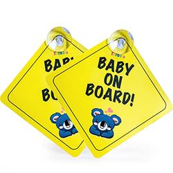 kidoola 2pcs Baby on Board Sign for Car – Newborn & Kids Driving Safety Sticker with Suction Cups – Highly Visible Warning Sign for Window (Koala)