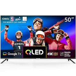 CHiQ Smart TV QLED 50 pollici 4K, Ampio spettro cromatico UHD con HDR, telecomando a controllo vocale, Chromecast integrato, Dolby Audio, DBX-TV, Bluetooth 5.0, Wi-Fi Dual Band, U50QM8E 2023