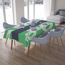 Bonamaison, Anti-moisissure, Séchage Rapide, Résistant aux Taches, Lavable en Machine, 100% Polyester Nappe de Table, Vert pétrole, Blanc, 140 x 200 Cm - Conçu et Fabriqué en Turquie