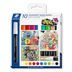 Staedtler - Lumocolor 349 - Etui Carton 10 Marqueurs Permanents Peinture Liquide Pointe 2.4 mm Assortis - 349 C10 St