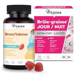 Vitavea - Gummies Solaire Bronz'Intense + Brûle graisse jour/nuit - Complément alimentaire Minceur et Bronzage - Double Action Brule graisse et Detox Draineur et Prépare, Active, Prolonge le bronzage