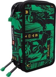 LEGO® Ninjago® - Estuche Rectangular con 3 Cremalleras con Contenido de Fila, Color Verde, Verde, Astuccio 3 Zip da 20 cm, Estuche 3 Zip