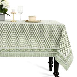 CPC Nappe rectangulaire 100% Coton – Imprimé à la Main Indien – 6 Places – Lavable et réutilisable – pour Maison, Restaurant, hôtel, événement et Utilisation Quotidienne – Vert émeraude