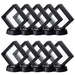 Uceoo Cornici galleggianti 3D nere, confezione da 10 pezzi, 90 x 90 x 20 mm, con base per monete, medaglioni, campioni, gioielli