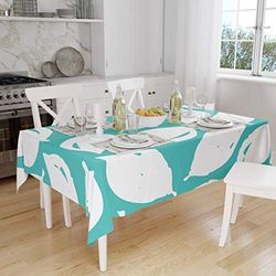 Bonamaison, Anti-moisissure, Séchage Rapide, Résistant aux Taches, Lavable en Machine, 100% Polyester Nappe de Table, Turquoise, Blanc, 140 x 160 Cm - Conçu et Fabriqué en Turquie